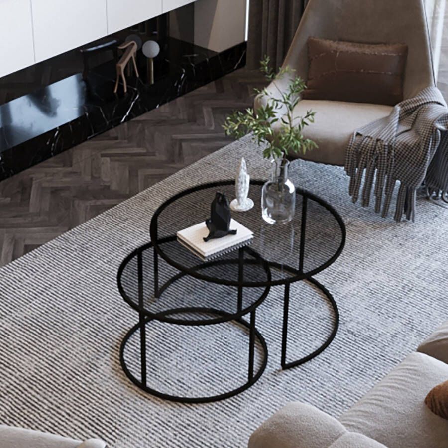 En.casa Salontafel set van 2 Kokkola rookglas zwart en transparant [ ]