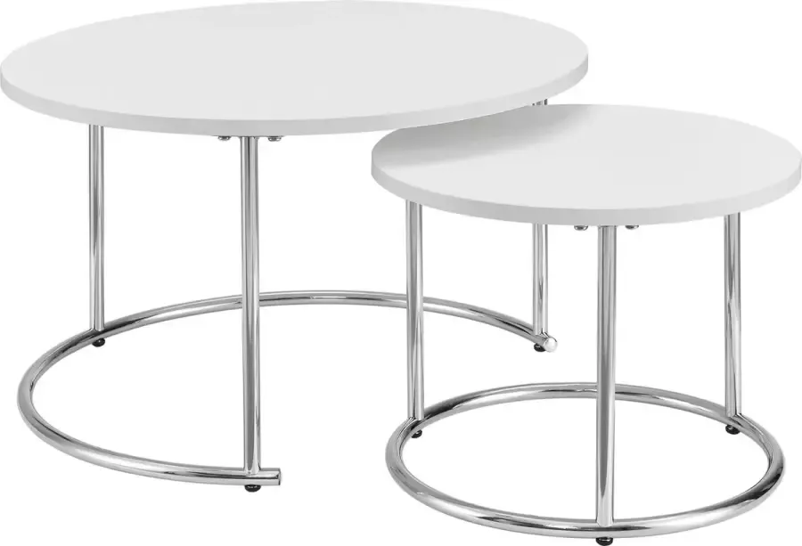 En.casa Salontafel set van 2 Ullensaker rond wit en chroom