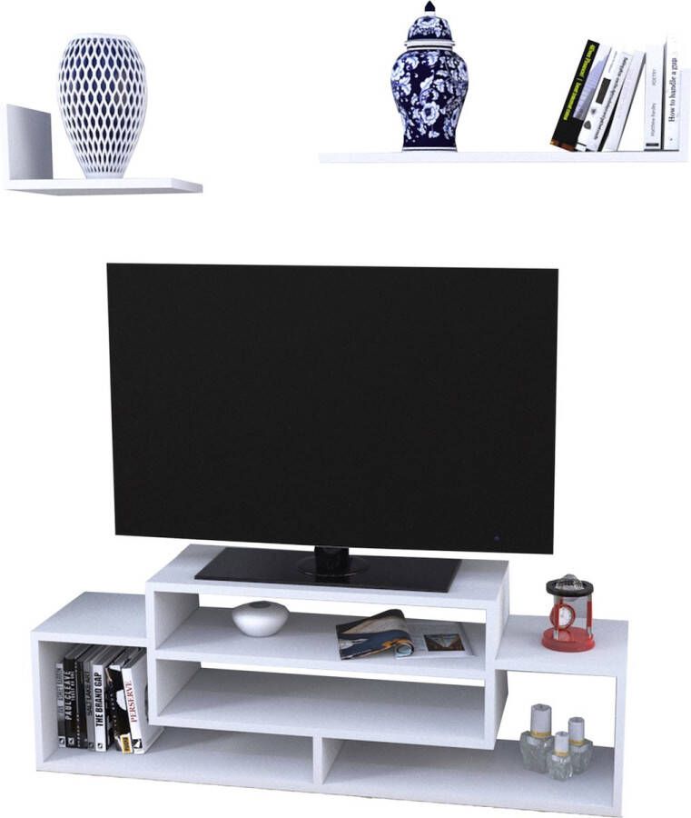 En.casa TV meubel met wandplanken Kinn wit
