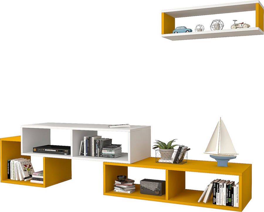 En.casa TV meubel met wandrek Malvik 170x29 5x42 cm wit en geel