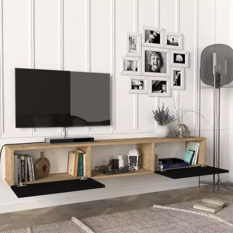 En.casa Tv-meubel Paltamo zwevend 180x31x29 5 cm eiken en zwart
