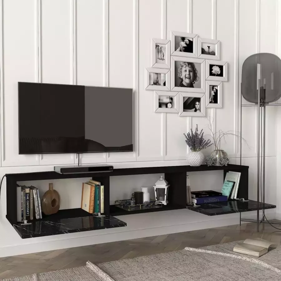 En.casa Tv-meubel Paltamo zwevend 180x31x29 5 cm marmer zwart