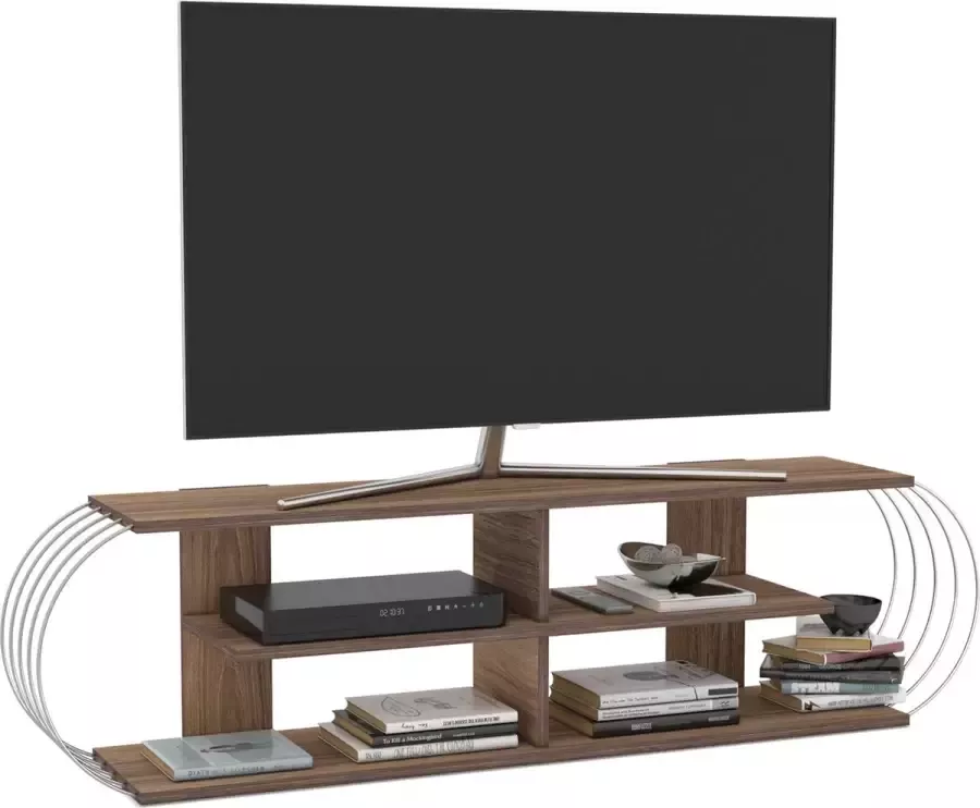 En.casa TV meubel Robertsfors 160x31x42 cm walnootkleurig en chroom