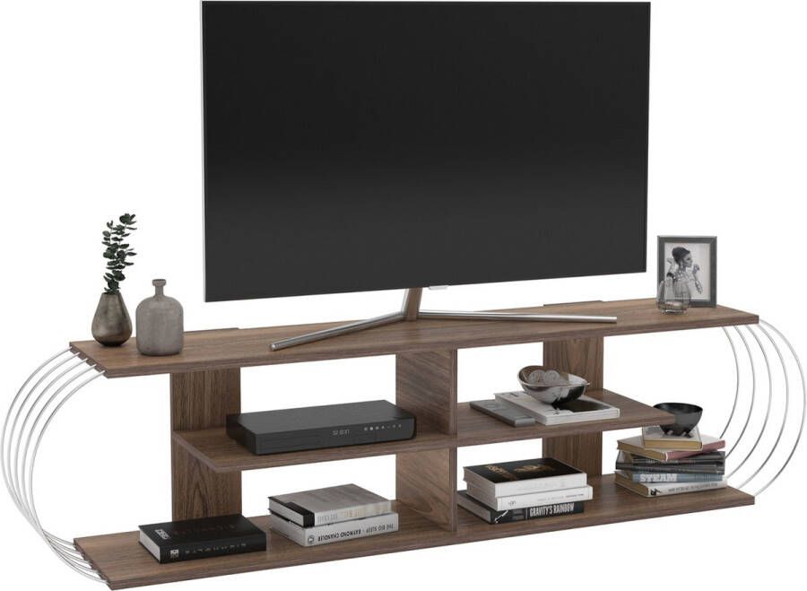 En.casa TV meubel Robertsfors 172x31x42 cm walnootkleurig en chroom