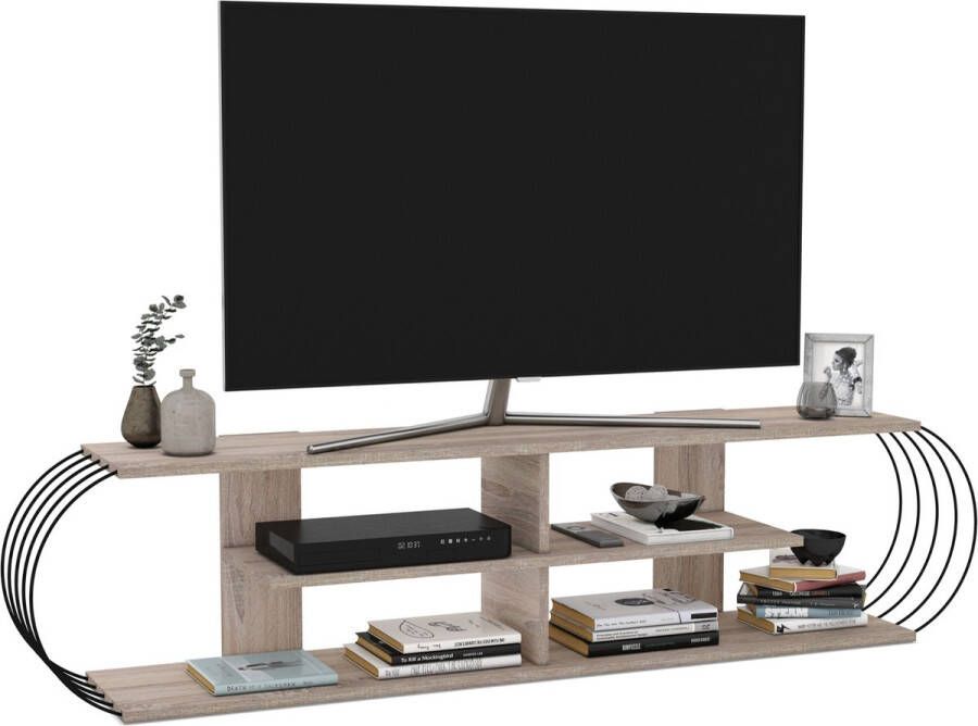 en.casa TV meubel Robertsfors 180x31x42 cm eiken en zwart