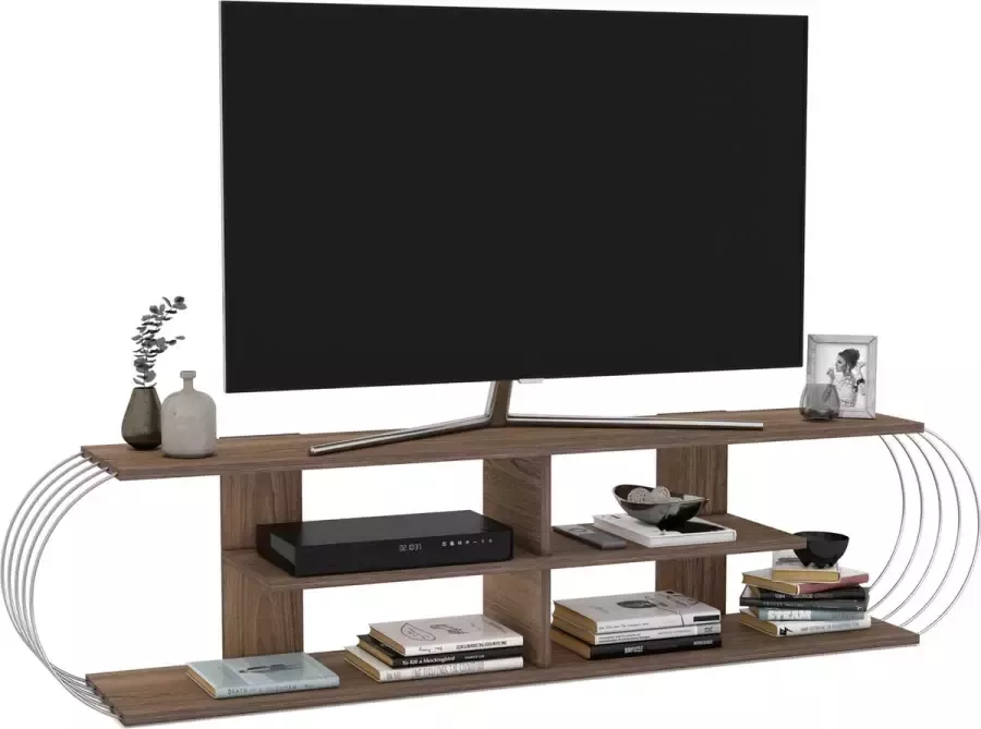 En.casa TV meubel Robertsfors 180x31x42 cm walnootkleurig en chroom