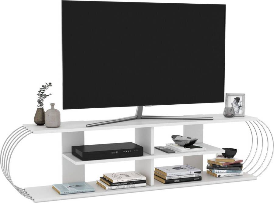 en.casa TV meubel Robertsfors 180x31x42 cm wit en chroom