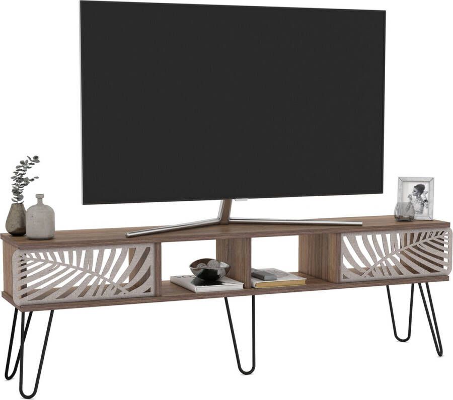 en.casa TV meubel Salangen 160x30x49 cm walnootkleurig en zwart