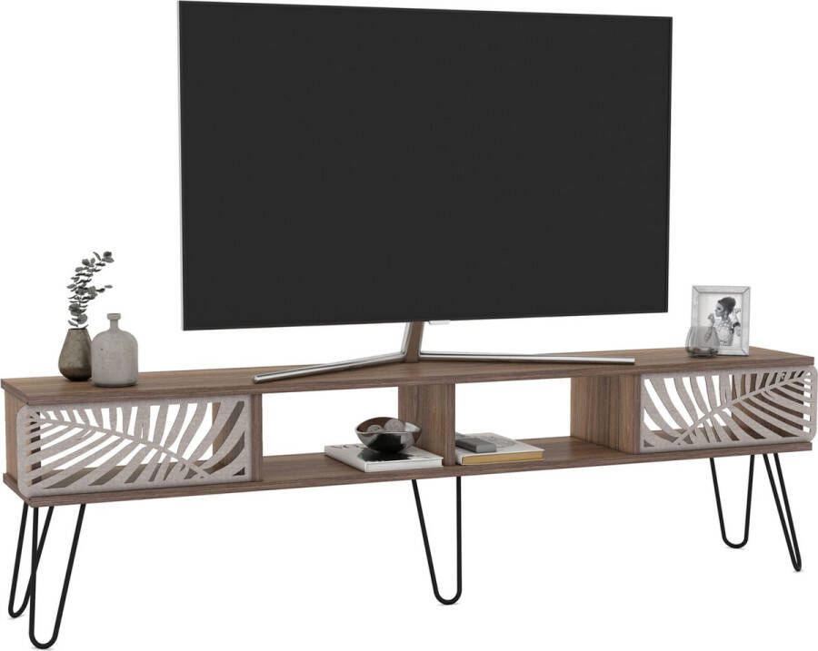 en.casa TV meubel Salangen 180x30x49 cm walnootkleurig en zwart