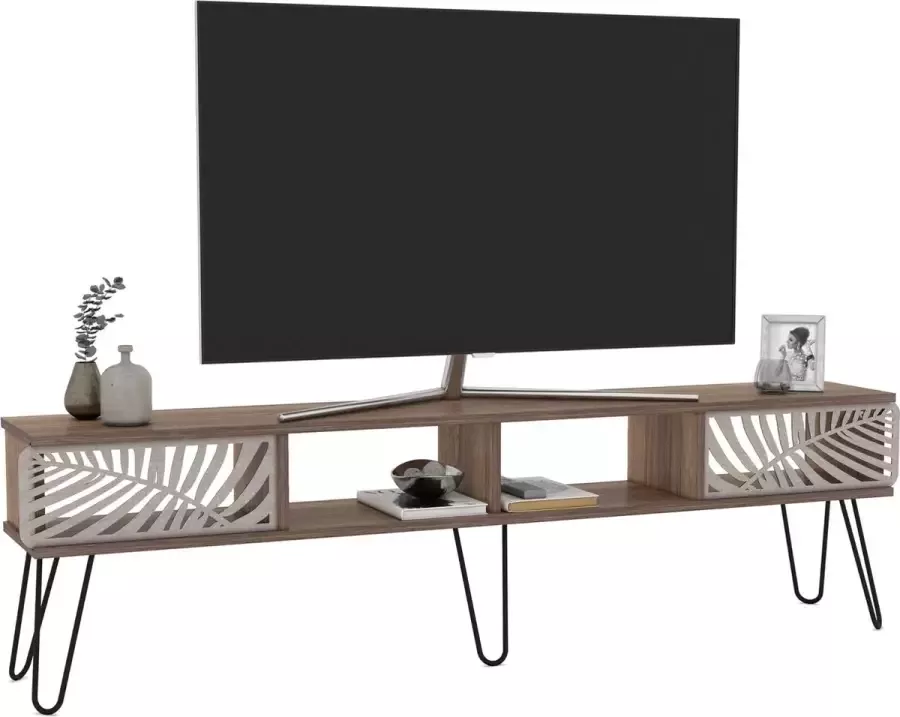 En.casa TV meubel Salangen 180x30x49 cm walnootkleurig en zwart