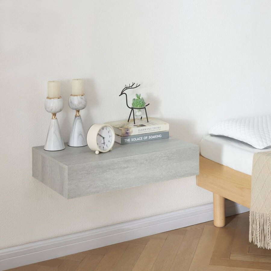 En.casa Wandplank Kärsämäki met lade 60x35x12 cm betonkleurig