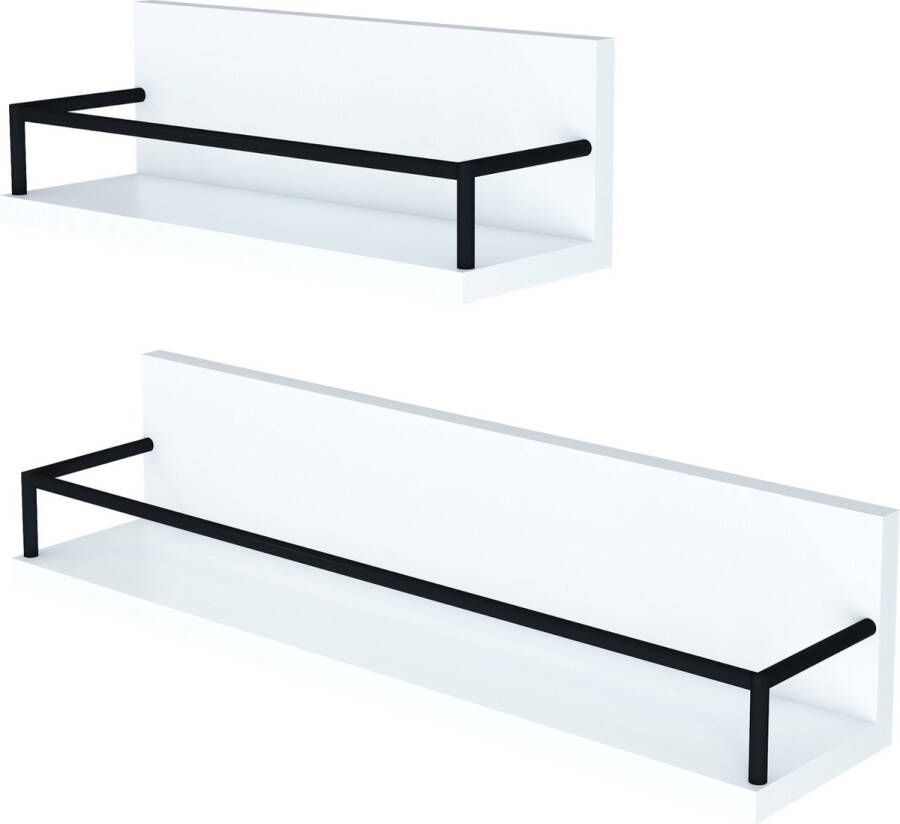 En.casa Wandplank set van 2 Grue 60 40x14x14 cm wit en zwart