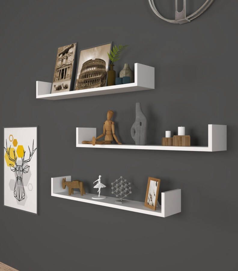 En.casa Wandplank set van 3 Höganäs 12x90x15 cm wit