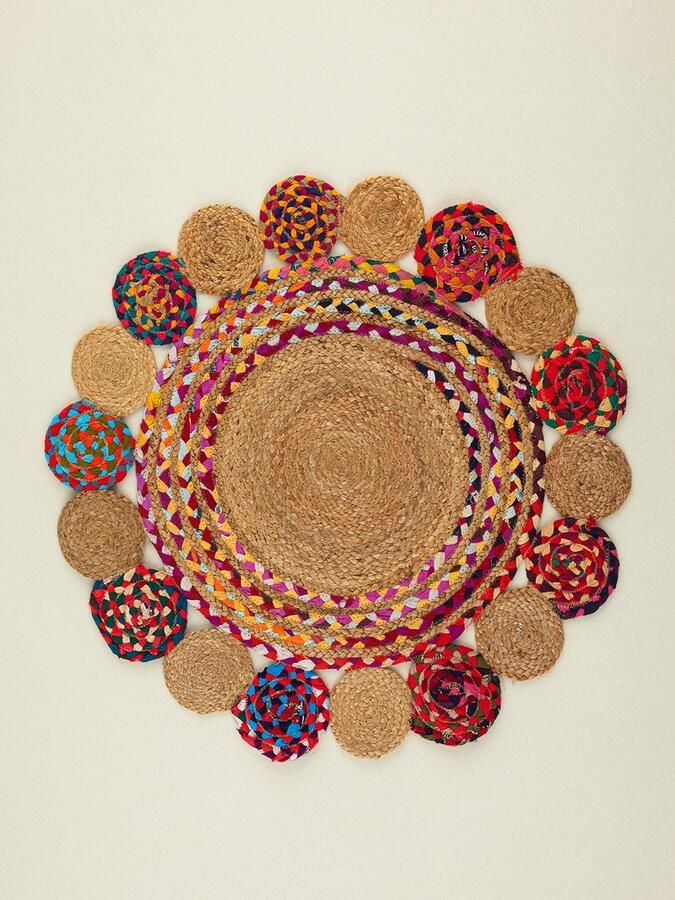 English Home Decoratief Jute Vloerkleed 90 cm Veelkleurig