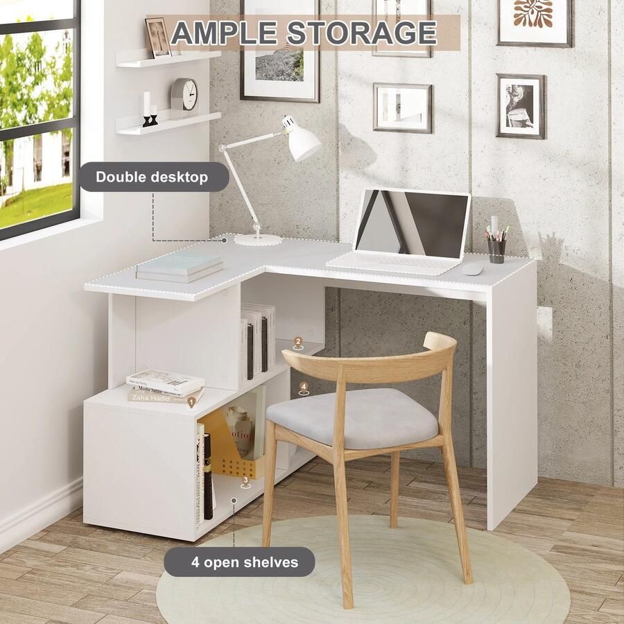 Enkilight Computertafel- Computer bureau- Computermeubel- Computertafel voor laptops- Computertafel bureau- Computertafeltjes voor laptop- Pc meubel- Kantoortafel met opbergruimte- Bureautafel- Wit- Duurzaam- Thuiskantoor- Robuust