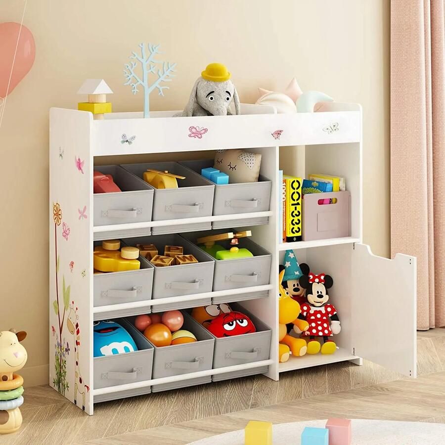 Enkilight Speelgoedkast- Opbergkast kinderen- Speelgoed kast- Opbergkast speelgoed- Opbergkast kinderen speelgoed- Speelgoedrek- 90 cm B 60 cm H 29.5 L- 8 manden- 4 opbergruimtes- STABIEL ontwerp met VEEL OPBERGRUIMTE- Speelgoedopbergrek Wit