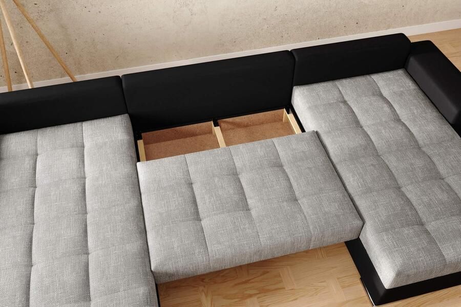 Enkilight Zwart Grijs hoeksalon met bed en opbergruimte wooneiland hoekzetel in u vorm