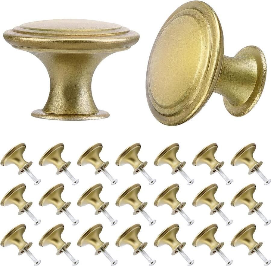 Equivera 24 stuks meubelknoppen vintage kastknoppen ladeknoppen meubelgrepen diameter 30 mm knop voor kast kledingkast lade (messing)