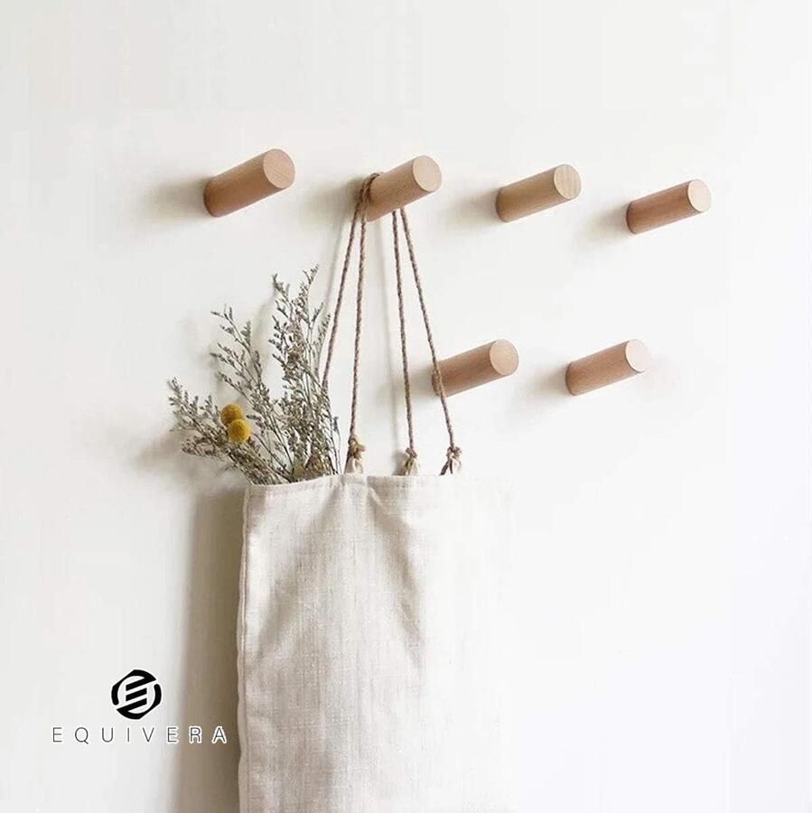 Equivera 8 stuks wandhaken hout rond kledinghaken hout muur decoratieve garderobehaken hout vintage garderobe houten haken hoedhaken (beuken 8 cm 8p)