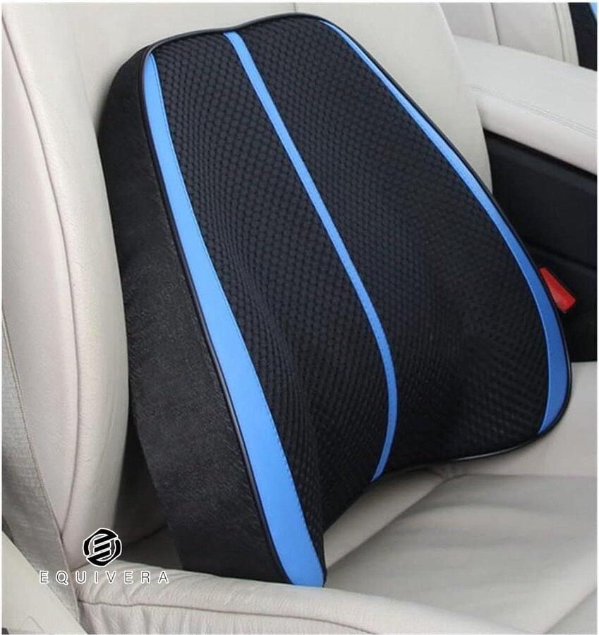 Equivera Comfortabel lendensteunkussen ergonomisch rugkussen van traagschuim ademend mesh Cover autostoelen bureaustoelen zwart blauw Ergonomische rugkussen