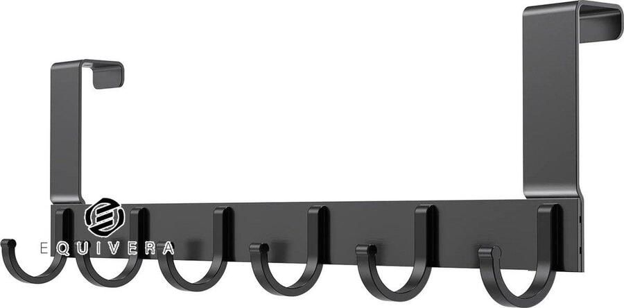 Equivera Deurhaken om op te hangen deurhaken met 6 haken deurkapstok om op te hangen zonder boren deurhaaklijst voor standaard deurvouw tot 2 1 cm (1 pak zwart)