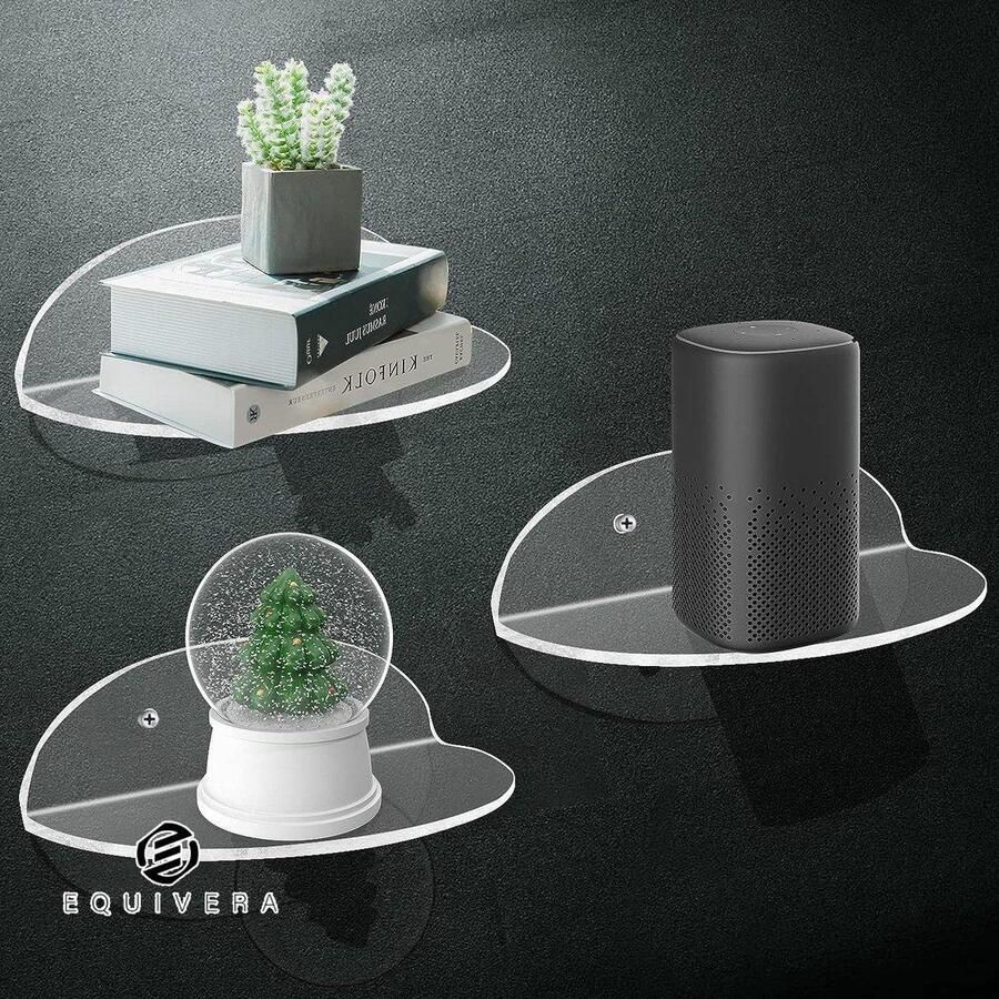 Equivera Drijvend wandrek 3 stuks transparant acryl zwevend rek 14 cm wandplank rek met gat en schroeven mini-wandrekken voor badkamer slaapkamer keuken woonkamer wanddecoratie