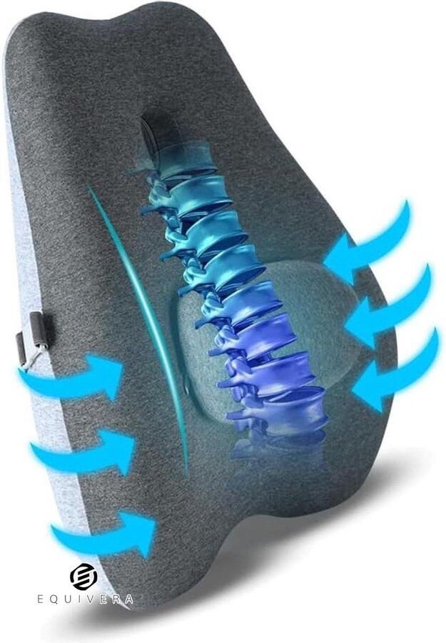 Equivera Ergonomisch traagschuim rugkussen voor bureaustoel orthopedisch lendenkussen met antistatische huidvriendelijke overtrek Ergonomische rugkussen