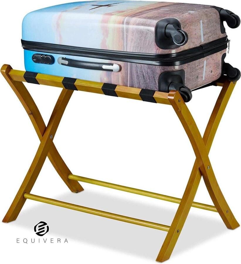 Equivera Inklapbaar Kofferrek van Hout voor Bagage Opvouwbaar en Stevig HBD 525x665x48 cm Natuurlijk opbergrek inklapbaar