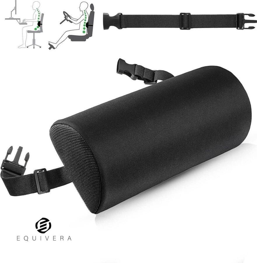 Equivera Lendenkussen rugkussen halve maan lendenrol hoge dichtheid schuim voor bureaustoel auto juiste zithouding 210 gram Rugkussen Auto