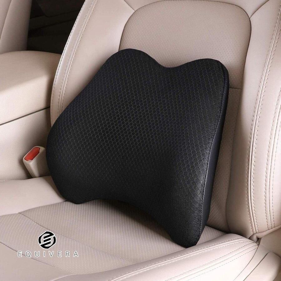 Equivera Lendensteun kussen voor autostoel traagschuim steunkussen voor de onderrug ideaal lendenwervelkussen autostoelen bureaustoel rolstoel zwart Rugkussen Auto