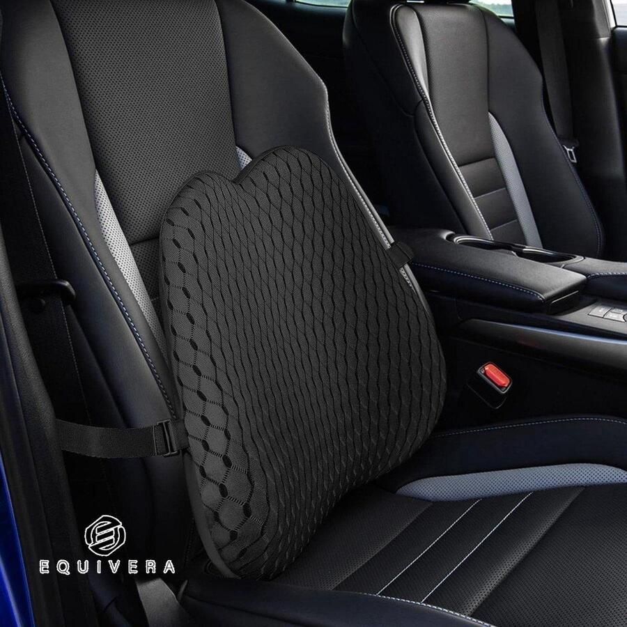 Equivera Lumbaal ondersteuningskussen geheugenschuim rugsteunkussen voor bureaustoel autostoeltje rolstoel zwart. Rugkussen Auto