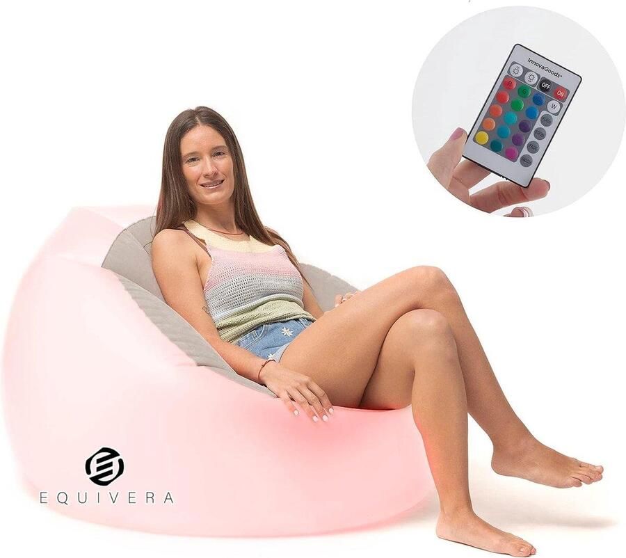 Equivera Opblaasbare LED Fauteuil met Afstandsbediening Veelkleurige Verlichting Waterbestendig Draagbaar Grijs Transparant Geschikt voor Binnen en Buiten