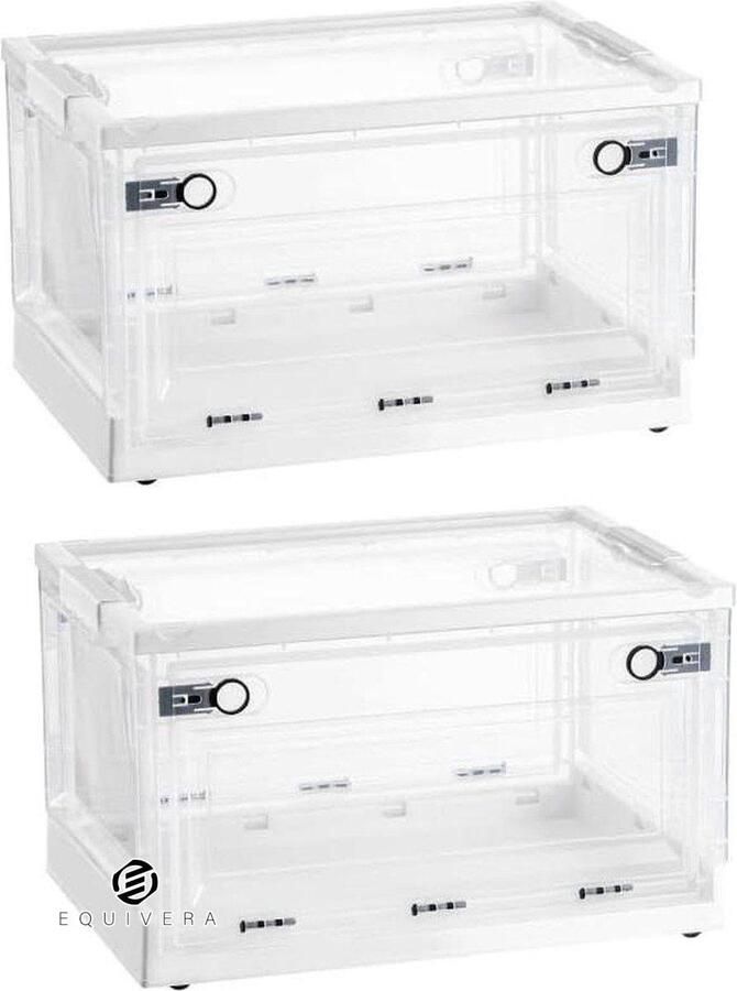 Equivera Opvouwbare kunststof opbergdozen met deksels 2 stuks draaggrepen en wieltjes voor woonkamer slaapkamer studeerkamer en kantoor Inklapbare box