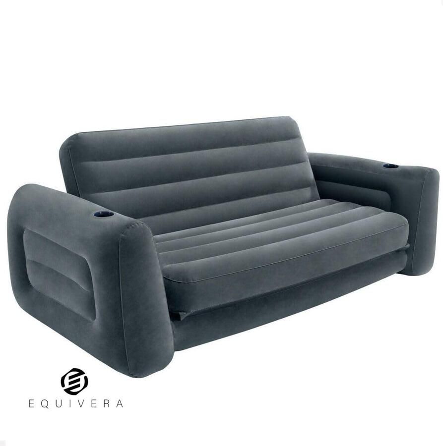 Equivera Slaapbank 66552 formaat 203 x 231 x 66 cm comfortabel grijze stof Opblaasbare zetel