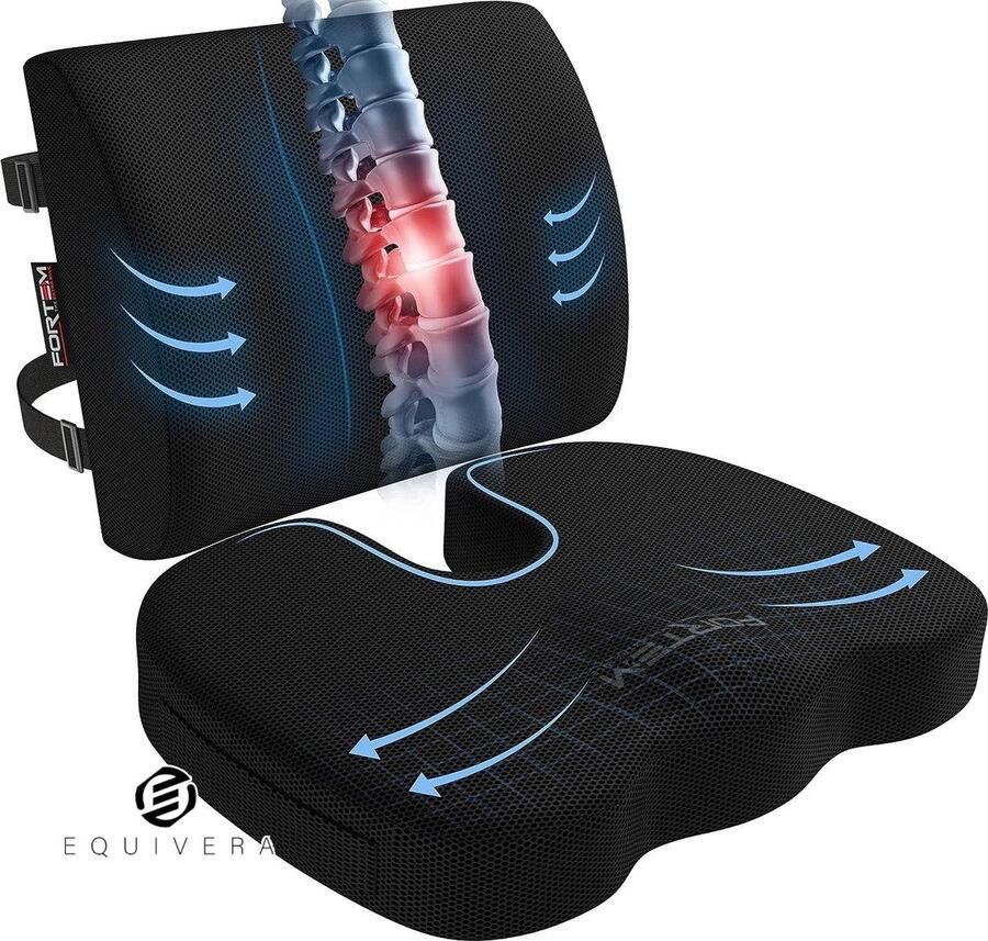 Equivera Stoelkussen voor Bureaustoel Zitkussen Rugsteun Traagschuim Steunkussen met Wasbare Hoes