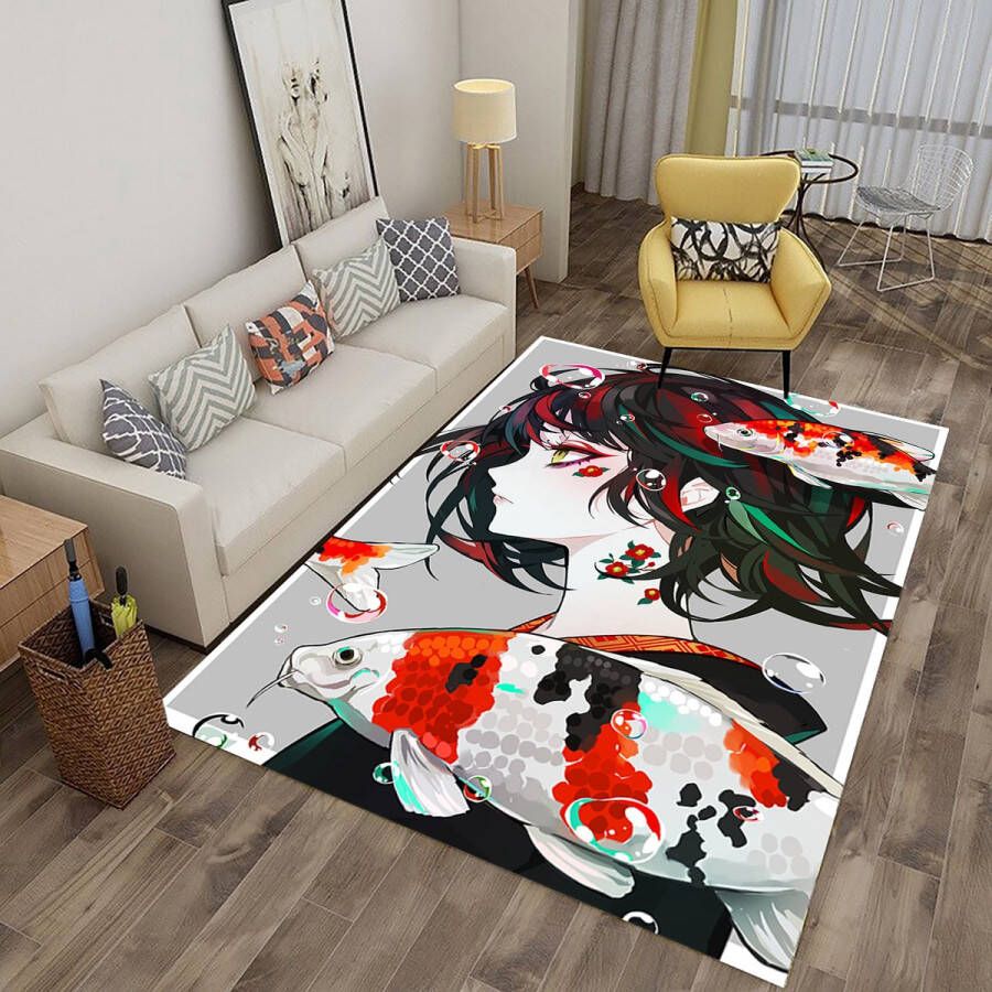 Era Huisdecoratie anime meisje tapijt anime patroon tapijt koi vis tapijt- Woonkamertapijt kinderkamer vloerbedekking-woonkamer-keuken-entree 140x200 cm