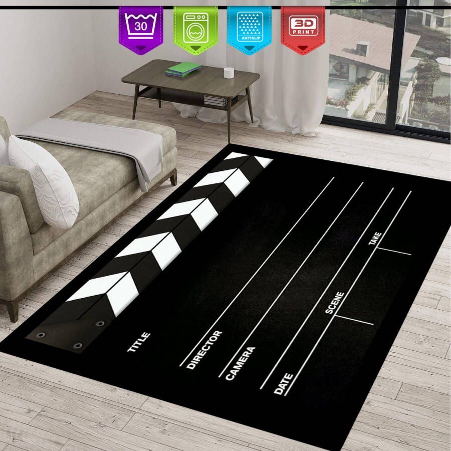 Era Huisdecoratie Bioscoop tapijt Filmklapper tapijt Zwart tapijt Woonkamer tapijt Modern tapijt Design tapijten Populair tapijt Cadeau voor hem Antislip Tapijt 150x230 cm