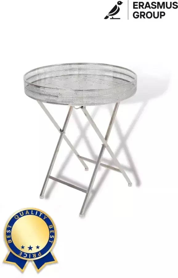 Erasmus Group Erasmus Luxe Bijzettafel Rond Zilver Opvouwbaar Decoratief Modern & Stedelijk 50 x 55 cm