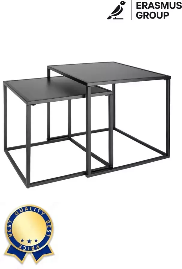 Erasmus Group Erasmus Moderne Bijzettafel Set Zwart Mat Metaal 38 x 38 x 41 cm