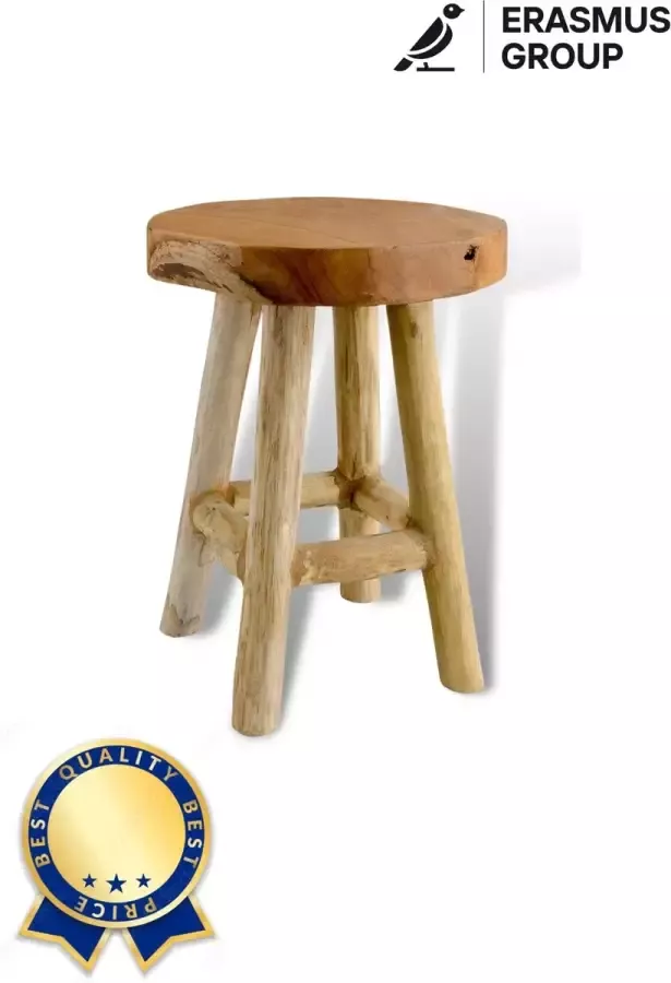 Erasmus Group Erasmus Moderne Kruk Hout Hangemaakte Teakhout Bruin Zitplek & Bijzettafel 30 x 30 x 43 cm