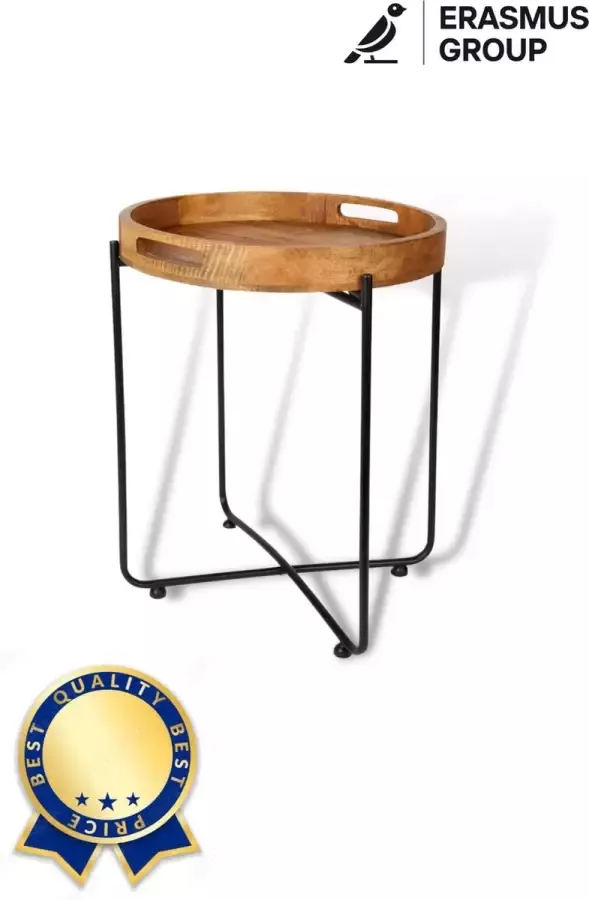 Erasmus Group Erasmus Moderne Mango Hout Bijzettafel Ook als dienblad Industrieel Bruin & Zwart 50 x 48 cm