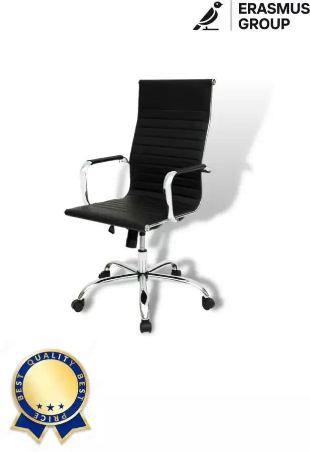 Erasmus Group Erasmus Moderne Milano Bureaustoel Ergonomische Bureaustoel Voor Volwassenen Zwart PU Leer & Metaal 90 x 55 x 50 cm