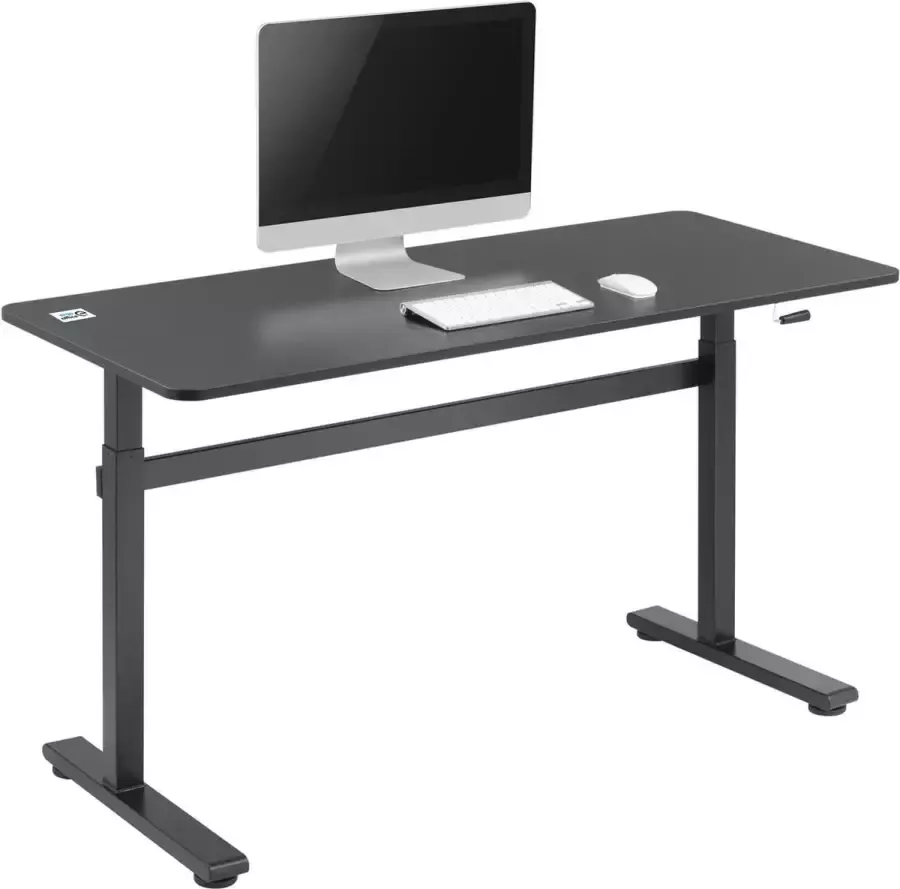 Ergo Office Zit-sta bureau 140x60cm Handmatig in hoogte verstelbaar bureau max. 117cm Ergonomische tafel Belastbaar tot 40kg Zwart