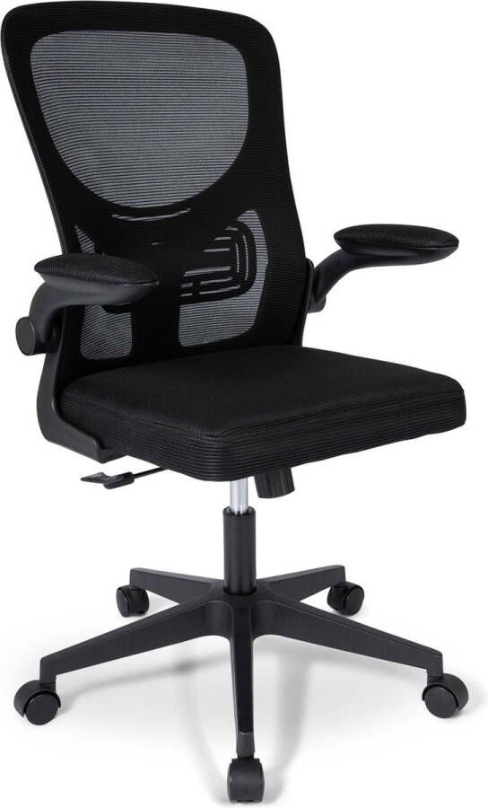 Ergodu Ergonomische Bureaustoel met Opklapbare Armleuningen Kantelfunctie Kantoorstoel met draaiwieltjes Office Chair In Hoogte Verstelbaar Zwart