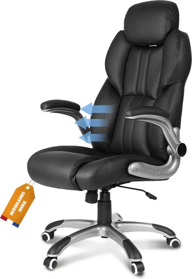 Ergodu Luxe Comfort Bureaustoel Met Draaibare Armleuningen Verstelbare Kantoorstoel Met Draaiwieltjes Office Chair In Hoogte Verstelbaar Met Hoofdkussen Zwart - Foto 2