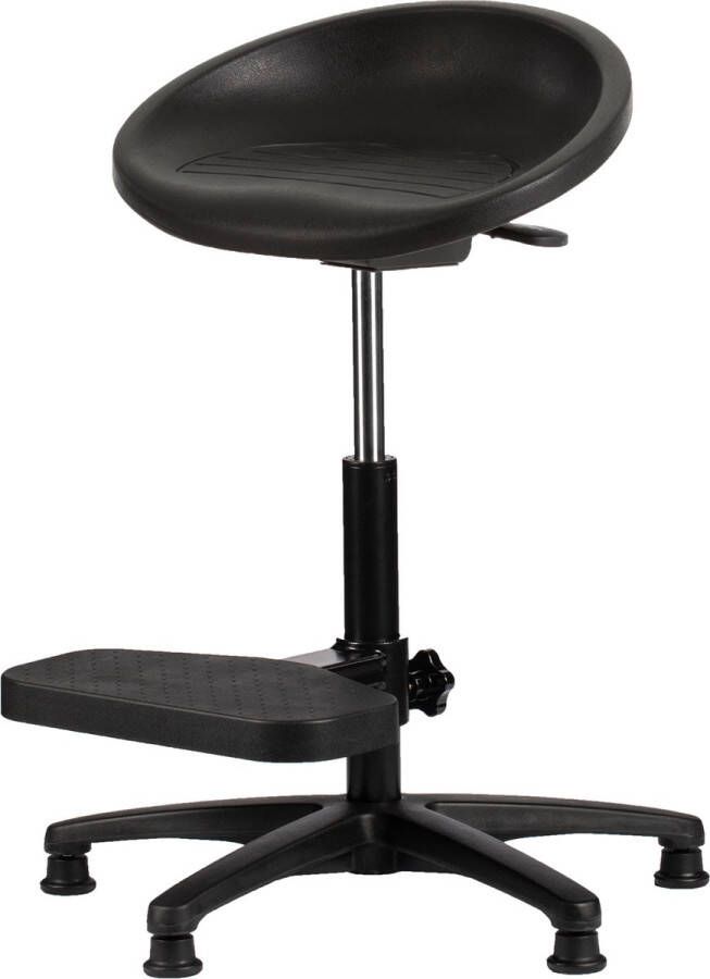 Ergofy Stahulp (PUR) -zwart onderstel met voetenbank Stakruk met kuipzitting