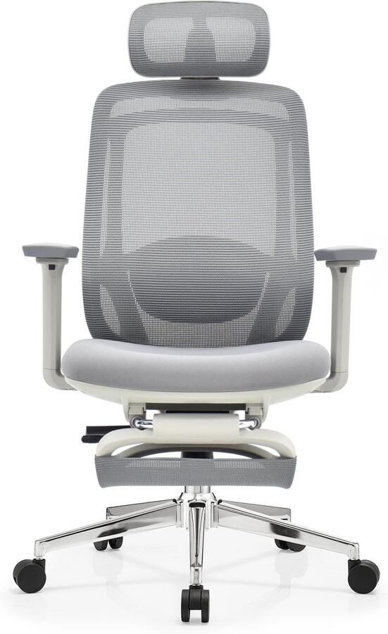 Ergolis Ergonomische Bureaustoel Met Voetensteun Grijs Office Chair Tot 150 kg Game Stoel Gaming Stoel Kantoor Stoel