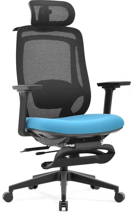 Ergolis Ergonomische Bureaustoel Met Voetsteun Zwart Blauw Office Chair Tot 150 kg Game Stoel Gaming Stoel Kantoor Stoel