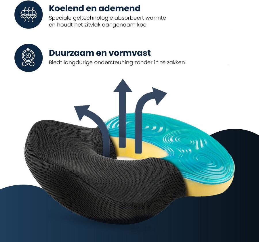 Ergonomic Living Orthopedisch Stuitbeenkussen Donut Gel Zitkussen met Extra Dikke Geltechnologie – Wigkussen met Antislip Hoes – Verlicht Rugpijn Aambeien en Doorligwonden – Geschikt voor Bureaustoelen Autostoelen Rolstoelen en Zwangerschap - Foto 3