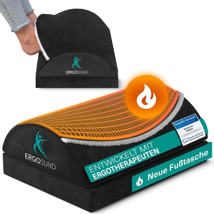 ERGOSUND Voetenbank Bureau [met verbeterde fleece voetenzak] In hoogte verstelbare voetenbank [antislip] Ergonomische voetenbank bureau thuiskantoor kantooraccessoires voetenbank